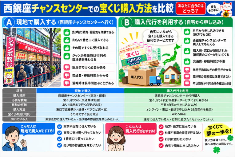 西銀座チャンスセンターでの現地購入と宝くじ購入代行の比較