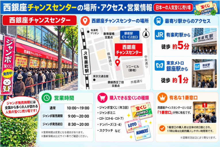 西銀座チャンスセンターの場所・アクセス・営業時間・1番窓口の案内